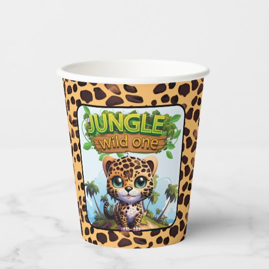 WILD ONE Tropical Safari Leopard Character Cat 🐆 Papieren Bekers (Voorkant)