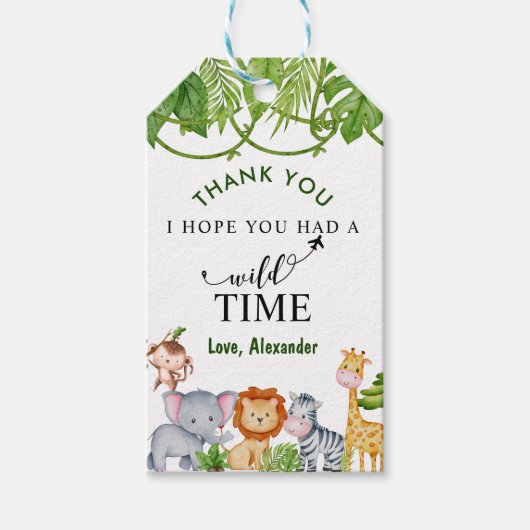 Wild One Tropical Safari Oerwoud Birthday Cadeaulabel (Voorkant)