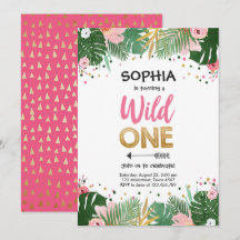 Wild One Tropical Safari Pink Girl Eerste verjaard