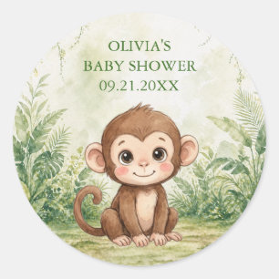 Wild One Tropisch Jungle Baby Shower Cadeautje Ronde Sticker