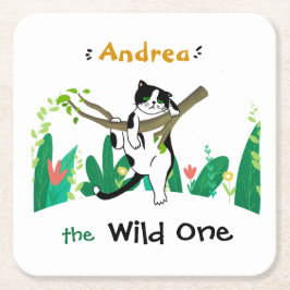 Wild One Tuxedo Kat Kinder 1e verjaardag Uitnodigi Kartonnen Onderzetters