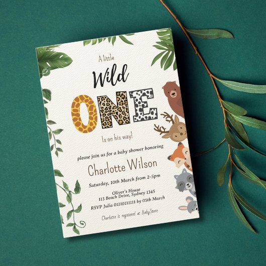Wild One typografie baby shower QR-code Kaart
