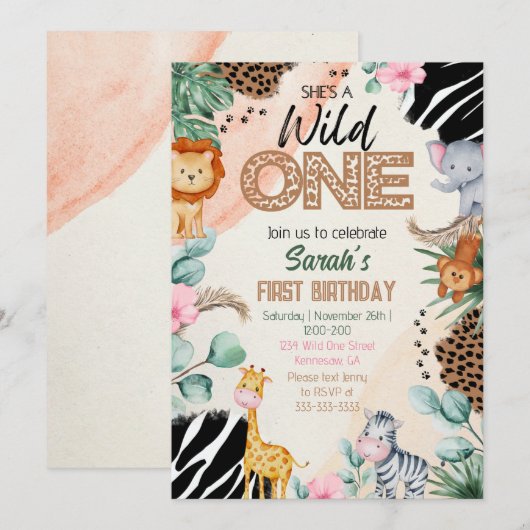 Wild One Uitnodiging  (Voorkant / Achterkant)