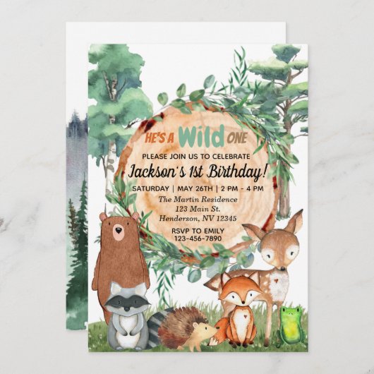 Wild One Uitnodiging | Bossen (Voorkant / Achterkant)