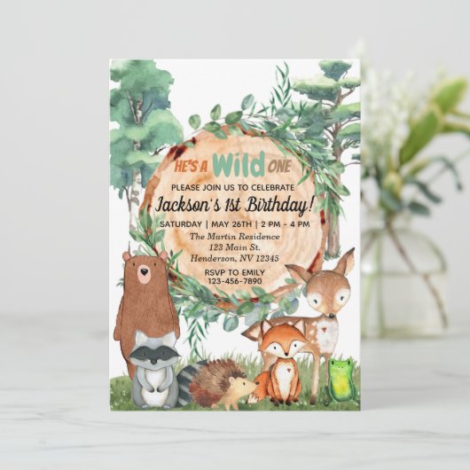 Wild One Uitnodiging | Dieren van het bos (Staand voorkant)