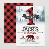 Wild One-uitnodiging, Lumberjack First Birthday Kaart (Voorkant / Achterkant)