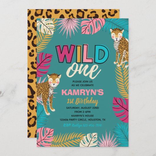 Wild ONE Uitnodiging | Uitnodiging van Girl Wild O (Voorkant / Achterkant)