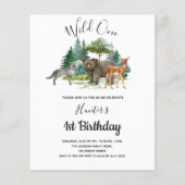 Wild One verjaardag bos bosdieren budget Flyer (Voorkant)