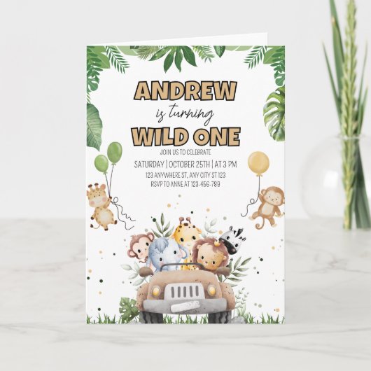 Wild One Verjaardag Jongen Uitnodiging, Oerwoud Di (Voorkant)