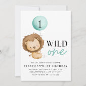 Wild One Verjaardag Leeuw Uitnodiging, Zoo Verjaar Kaart (Voorkant)