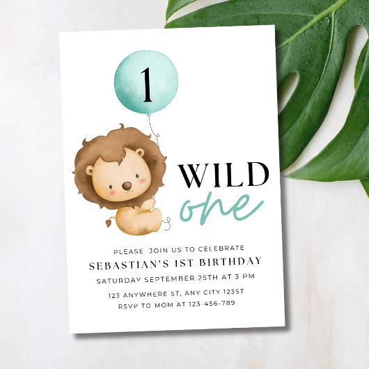 Wild One Verjaardag Leeuw Uitnodiging, Zoo Verjaar Kaart