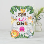 Wild One verjaardag uitnodiging. Girl oerwoud Safa Kaart (Staand voorkant)