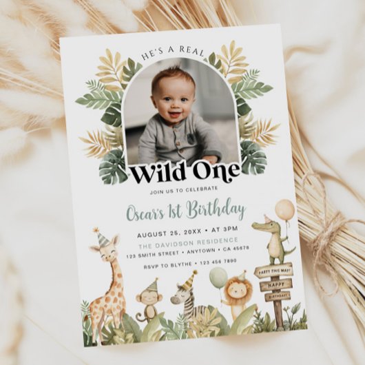 Wild One Verjaardag Uitnodiging Jongen Safari Dier
