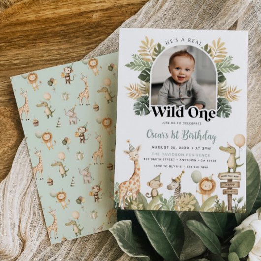 Wild One Verjaardag Uitnodiging Jongen Safari Dier