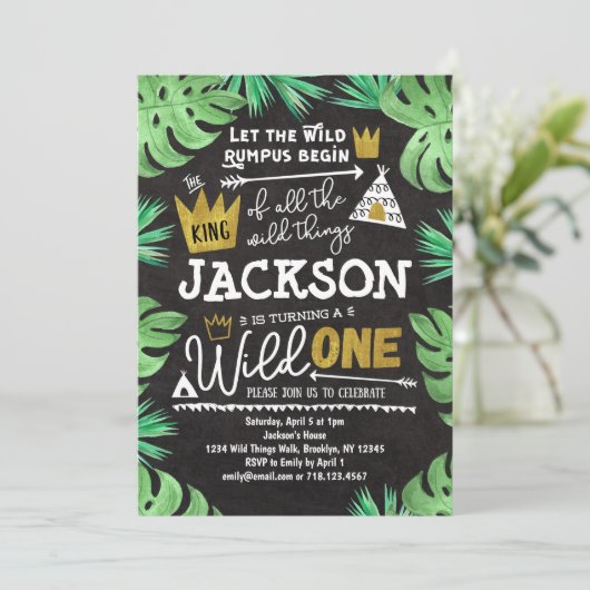 Wild ONE Verjaardag Uitnodiging Jongen Wilde Dinge (Staand voorkant)