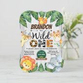 Wild One verjaardagsuitnodiging. Boy oerwoud safar Kaart (Staand voorkant)