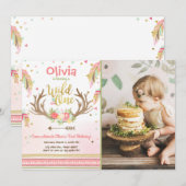 Wild One-verjaardagsuitnodiging Eerste verjaardag  Kaart (Voorkant / Achterkant)