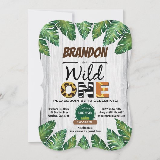 Wild One verjaardagsuitnodiging. Jongen oerwoud Kaart (Voorkant)
