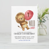 Wild One verjaardagsuitnodiging, Leeuw 1e verjaard Kaart (Staand voorkant)