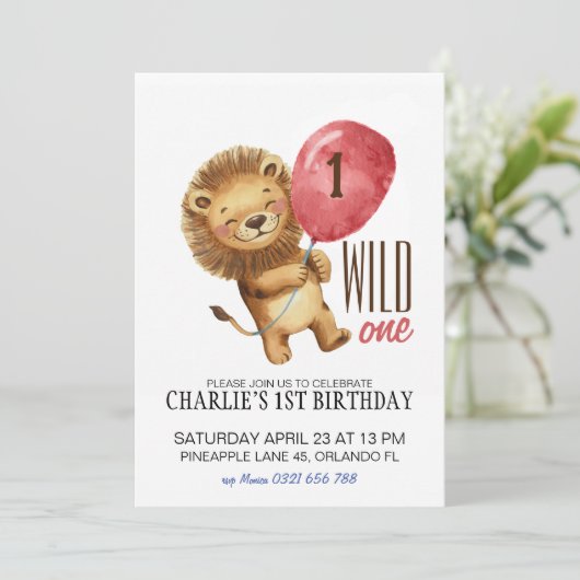 Wild One verjaardagsuitnodiging, Leeuw 1e verjaard Kaart (Staand voorkant)