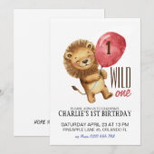 Wild One verjaardagsuitnodiging, Leeuw 1e verjaard Kaart (Voorkant / Achterkant)