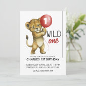 Wild One verjaardagsuitnodiging, Leeuw 1e verjaard Kaart (Staand voorkant)