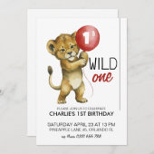Wild One verjaardagsuitnodiging, Leeuw 1e verjaard Kaart (Voorkant / Achterkant)
