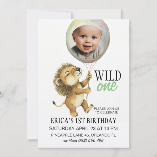 Wild One verjaardagsuitnodiging, Leeuw 1e verjaard Kaart (Voorkant)