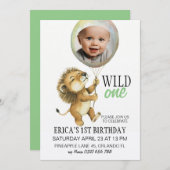 Wild One verjaardagsuitnodiging, Leeuw 1e verjaard Kaart (Voorkant / Achterkant)