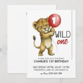 Wild One verjaardagsuitnodiging, Leeuw 1e verjaard Kaart (Voorkant / Achterkant)
