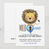 Wild One verjaardagsuitnodiging, Leeuw 1e verjaard Kaart (Voorkant / Achterkant)