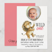 Wild One verjaardagsuitnodiging, Leeuw 1e verjaard Kaart (Voorkant / Achterkant)