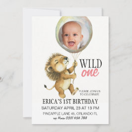 Wild One verjaardagsuitnodiging, Leeuw 1e verjaard Kaart