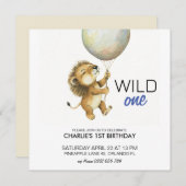 Wild One verjaardagsuitnodiging, Leeuw 1e verjaard Save The Date (Voorkant / Achterkant)