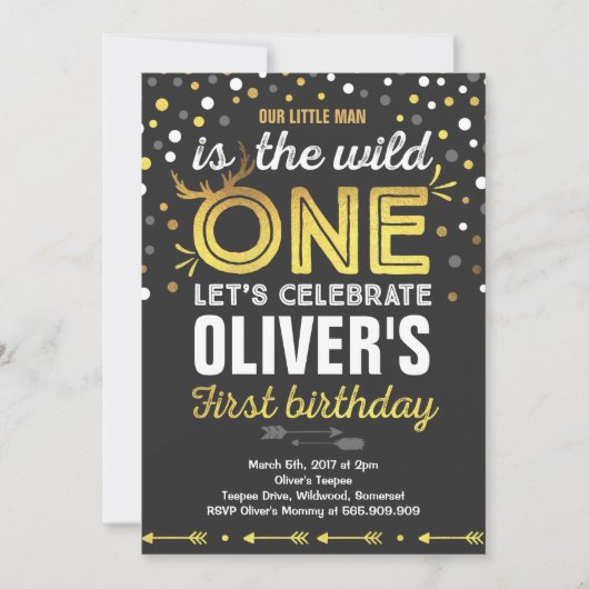 Wild One verjaardagsuitnodiging Modern Wild One Pa Kaart (Voorkant)