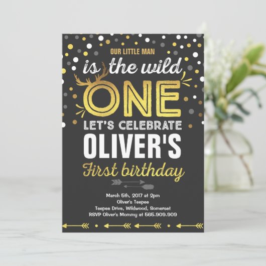 Wild One verjaardagsuitnodiging Modern Wild One Pa Kaart (Staand voorkant)