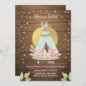 Wild One verjaardagsuitnodiging Teepee Boho Girl H Kaart (Voorkant / Achterkant)