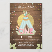 Wild One verjaardagsuitnodiging Teepee Boho Girl H