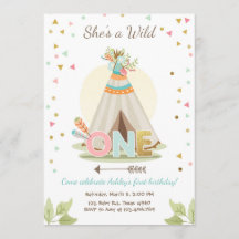 Wild One verjaardagsuitnodiging Teepee Boho Girl