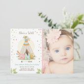 Wild One verjaardagsuitnodiging Teepee Boho Girl Kaart (Staand voorkant)
