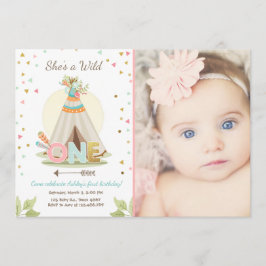 Wild One verjaardagsuitnodiging Teepee Boho Girl Kaart