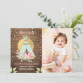 Wild One verjaardagsuitnodiging Teepee Boho Girl W Kaart (Staand voorkant)