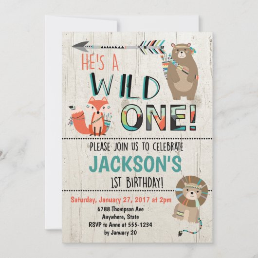 Wild One verjaardagsuitnodiging - Tribal Animals Kaart (Voorkant)