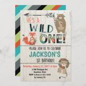 Wild One verjaardagsuitnodiging - Tribal Animals Kaart (Voorkant / Achterkant)