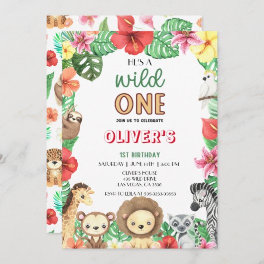 Wild One Viering-Safari Avontuur Extravaganza Kaart (Voorkant / Achterkant)