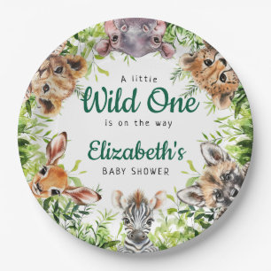 Wild One Watercolor Safari Dieren Baby Shower Papieren Bordje