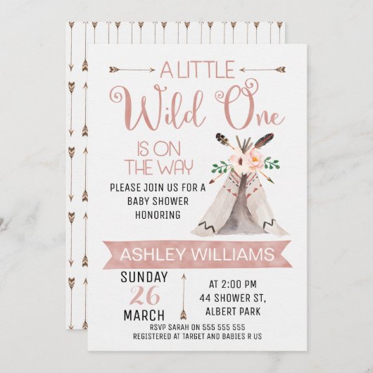 Wild One Waterverf Baby shower Uitnodiging (Voorkant / Achterkant)