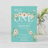 Wild One Waterverf Daisy First 1st Birthday Invit Kaart (Staand voorkant)