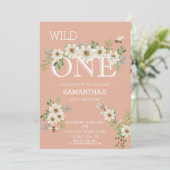 Wild One Waterverf Daisy First 1st Birthday Invit Kaart (Staand voorkant)