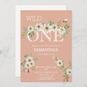 Wild One Waterverf Daisy First 1st Birthday Invit Kaart (Voorkant / Achterkant)